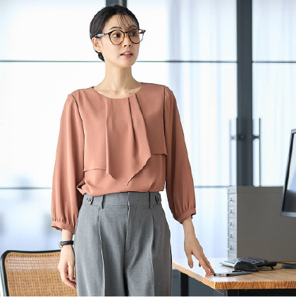 デシンアシメフリル7分袖ブラウス