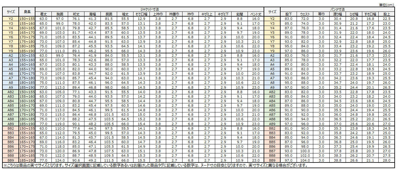 サイズチャート