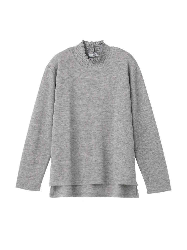 レディース後ろ長め薄起毛シャーリング衿Ｔシャツ【CF】