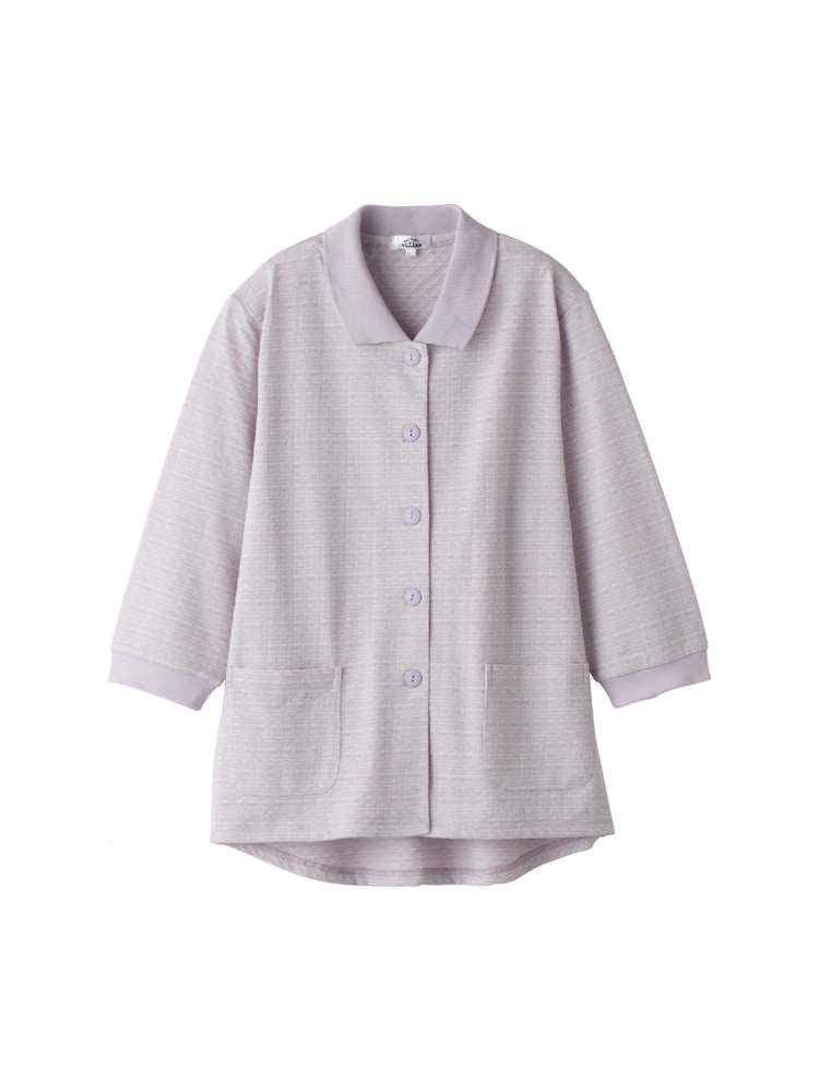 レディース7分袖斜め釦ホールポロカーディ／婦人用／前開き／ポロシャツ／カーディガン／後ろ長め【CF】