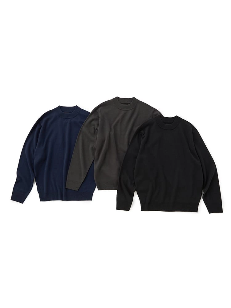 【3点/おまとめセット】モックネックベーシックニットAセット（ブラック＆グレー＆ネイビー）