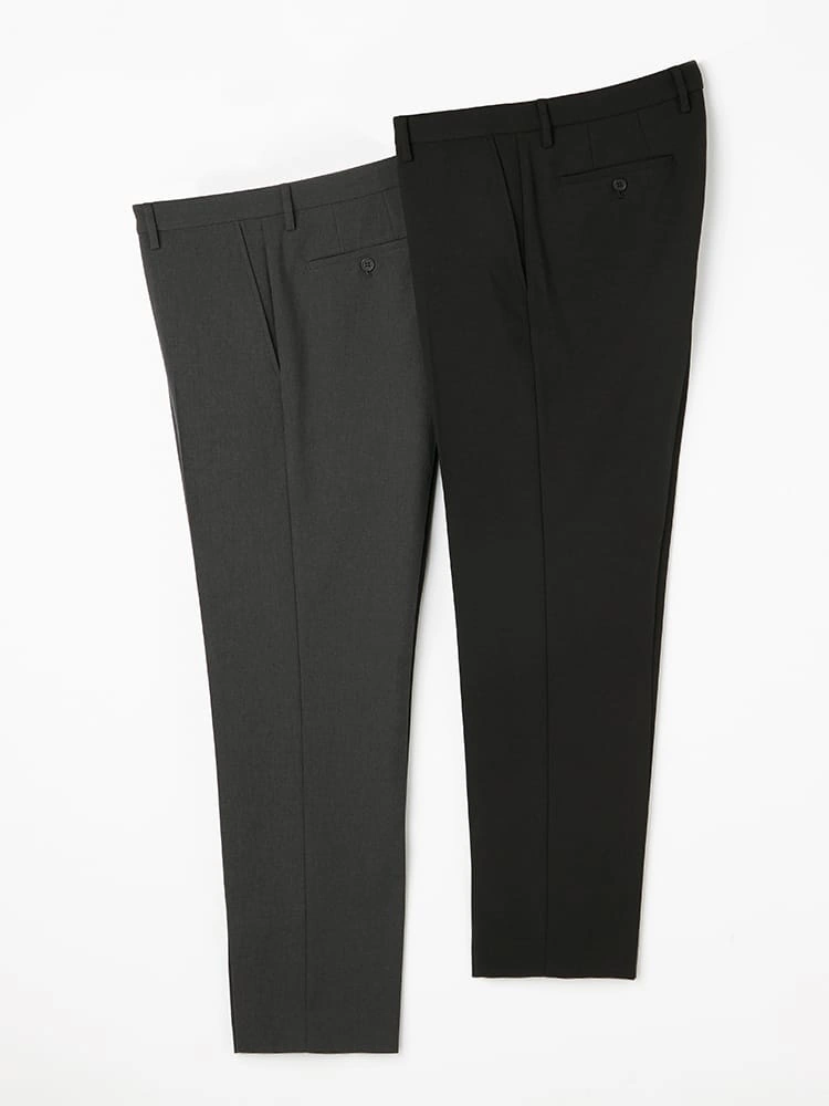 【2本/おまとめセット】ベーシックスラックス裾上げ不要Aセット（ブラック＆グレー）