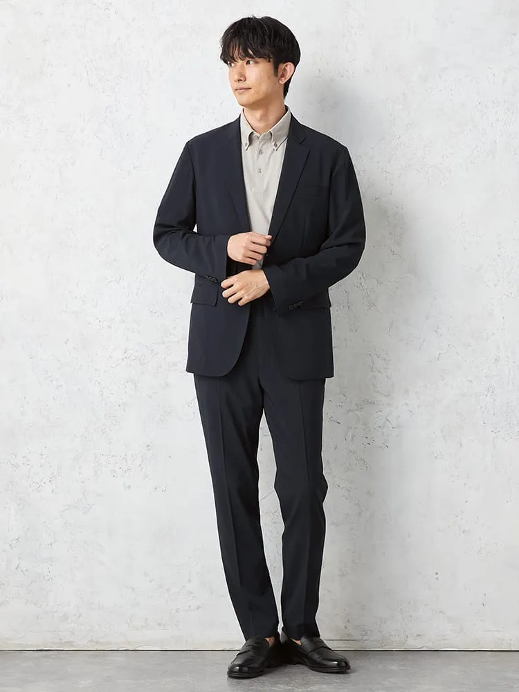 【AIRSUIT】上下セットパンツ裾上げ済みセットアップ防シワ（イージーケア）ストレッチ通年吸汗速乾UVカット2つボタンジャケットノータックスラックス春夏