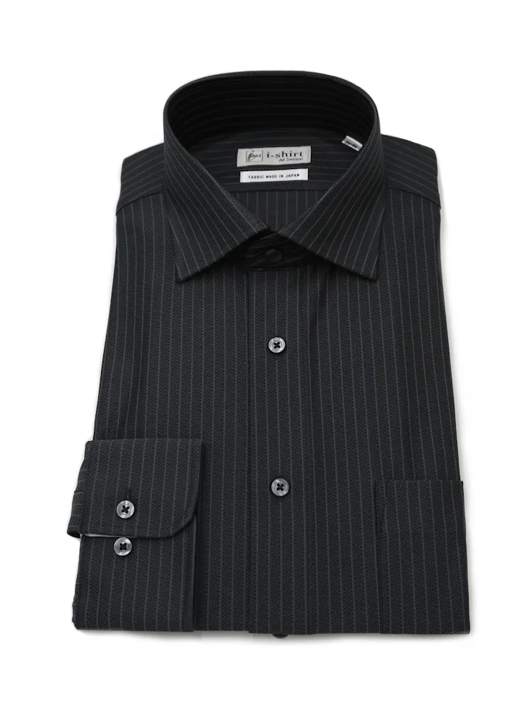 【完全ノーアイロン】長袖アイシャツセミワイド【トップヘザーシリーズ】ストライプ調ワイシャツi-shirt通年
