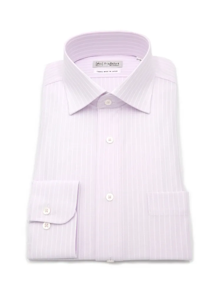 【完全ノーアイロン】長袖アイシャツセミワイド【トップヘザーシリーズ】ストライプ調ワイシャツi-shirt通年