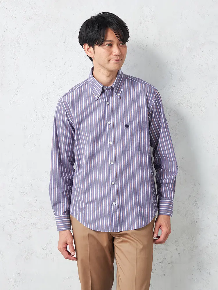 【ＰＯＬＯＢＣＳ】シアサッカーストライプボタンダウンカジュアルインナーシャツ長袖ストライプ春夏