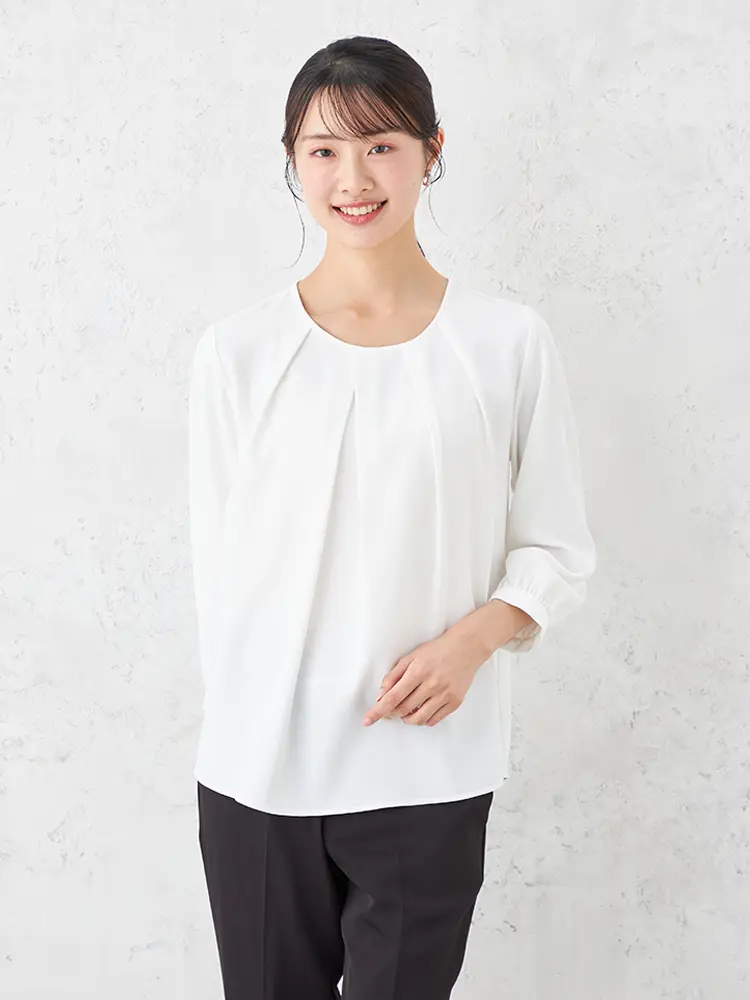 【SOFFICE】ランダムタックブラウスニットカットソー通年