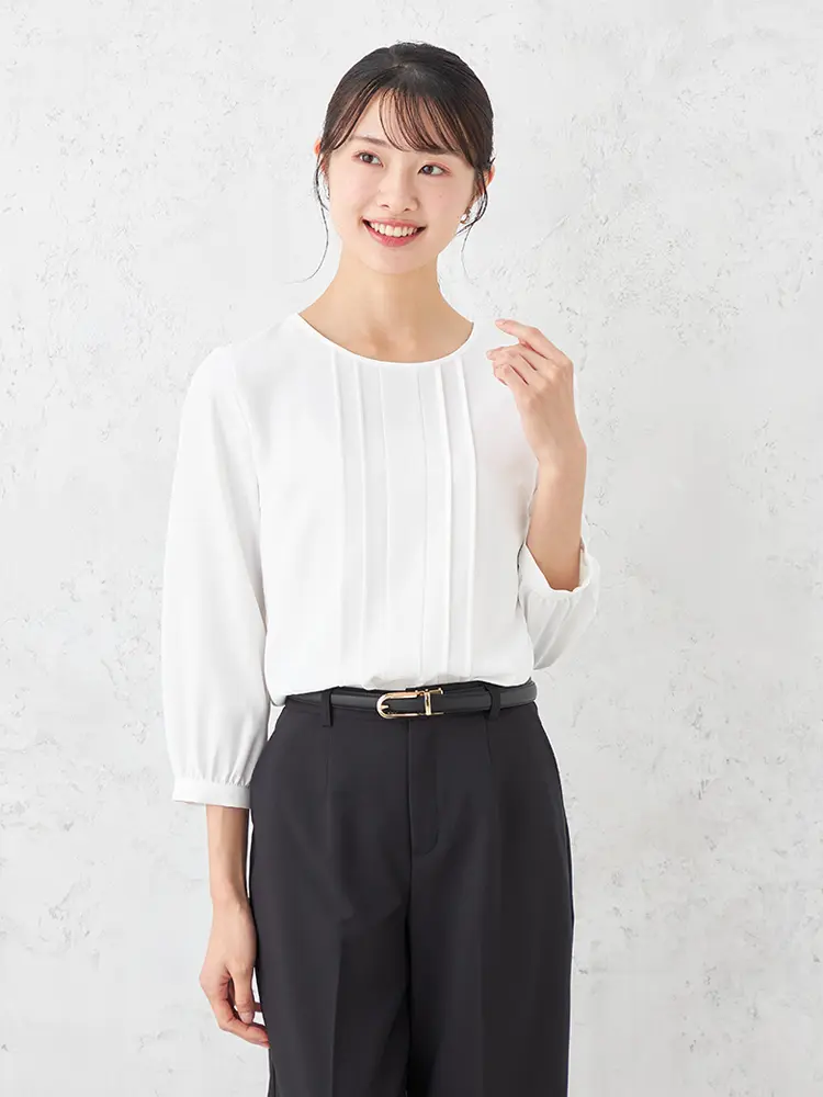 【SOFFICE】ピンタックブラウスニットカットソー通年