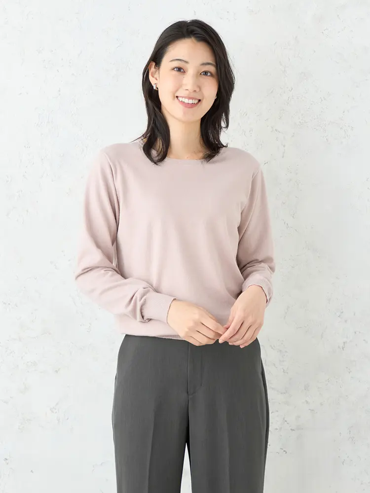 【SOFFICE】抗ピルクルーネックニットカットソーウォッシャブル放電抗ピリング秋冬