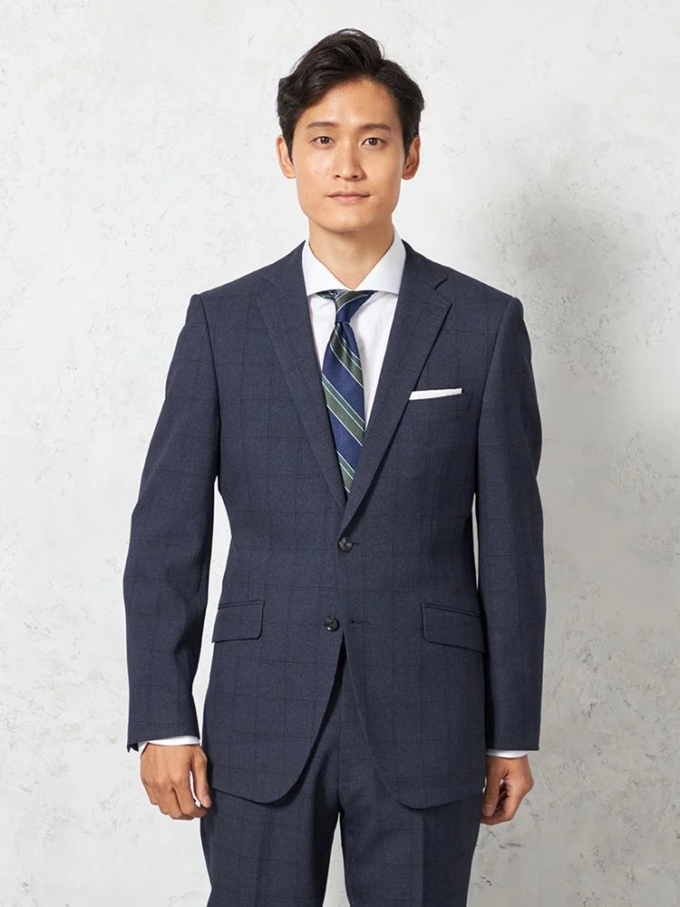 【上下ウォッシャブル】スーツ2つボタンウールライクウインドペンnero秋冬【スリムデザイン】
