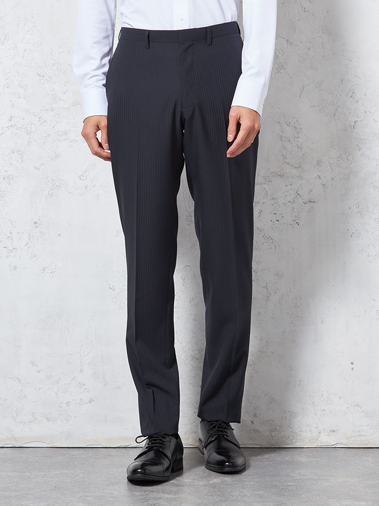 【4wayストレッチ】パンツノータックドライパンツ膝あて清涼裏地シャドウストライプnero春夏