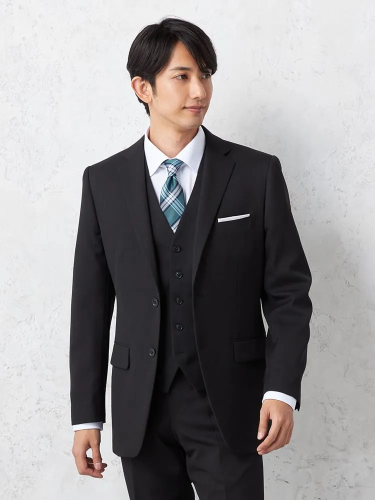 【即納】スリーピーススーツ2つボタン【WEB限定】上下ウォッシャブルブラックシャドウストライプ3シーズン対応