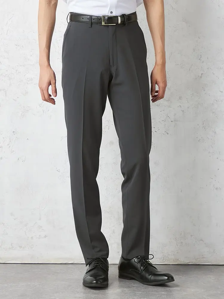 【スマビズパンツ】ノータックスラックスパンツ織柄無地ストレッチウォッシャブル春夏