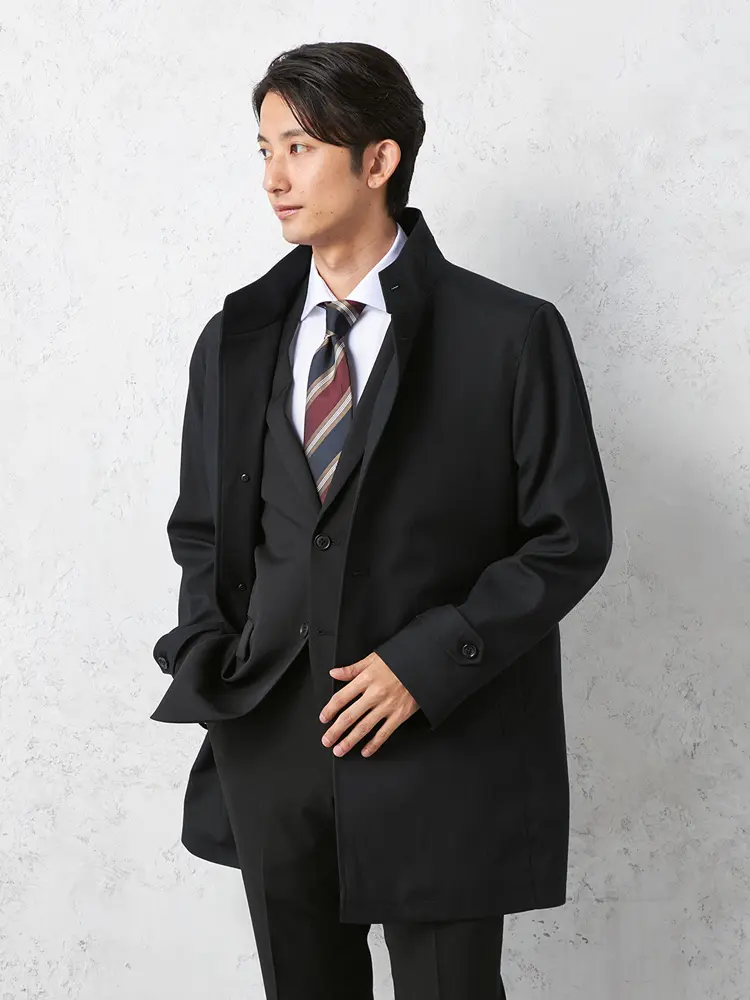 【RUCKENBACCHAR】フェイクウールスタンドカラーコートヘリンボン保温ライナー付秋冬