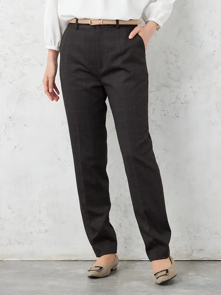 【i-suit】プリントニットテーパードパンツチェック上下ウォッシャブルストレッチ秋冬【レディース】