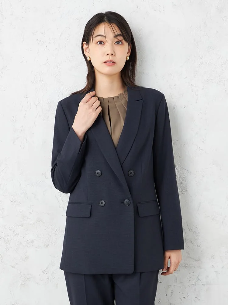 【INDIVI】キャリーマンウール混ダブルジャケットチェックウォッシャブル秋冬