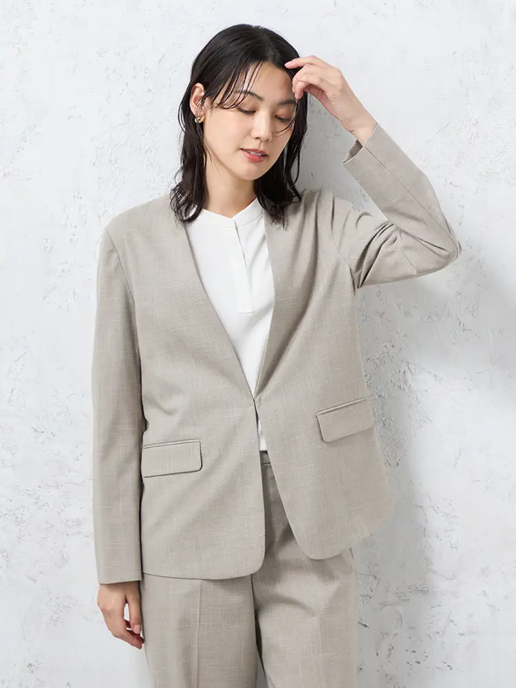 【INDIVI】キャリーマンツイーディーノーカラージャケット長袖布帛通年【レディース】