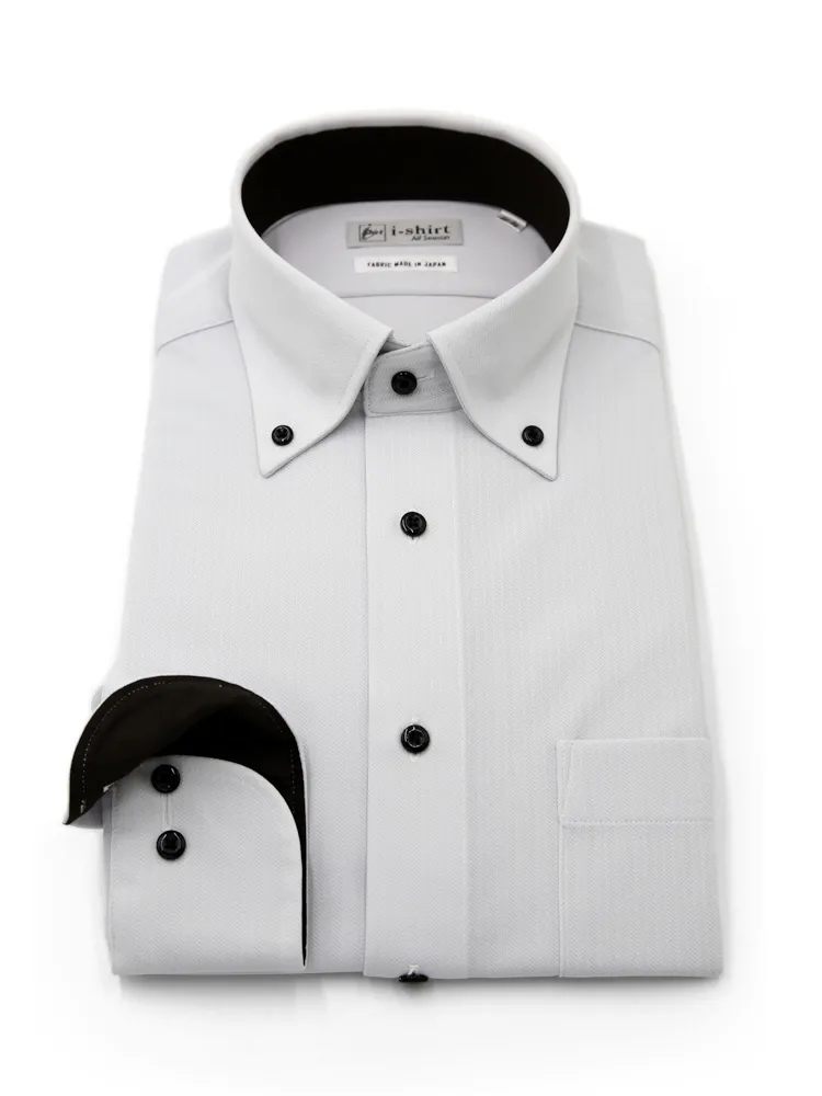 【完全ノーアイロン】長袖アイシャツボタンダウンへリンボンストレッチ吸汗速乾ワイシャツi-shirt通年