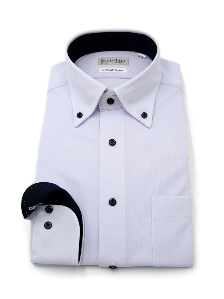 【完全ノーアイロン】長袖アイシャツボタンダウンへリンボンストレッチ吸汗速乾ワイシャツi-shirt通年