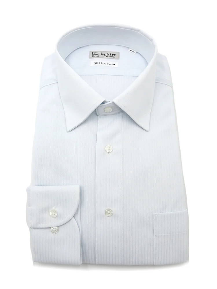 【完全ノーアイロン】長袖アイシャツセミワイドカラーシャドウストライプ柄【フレッシャーズ対応】ワイシャツi-shirt通年