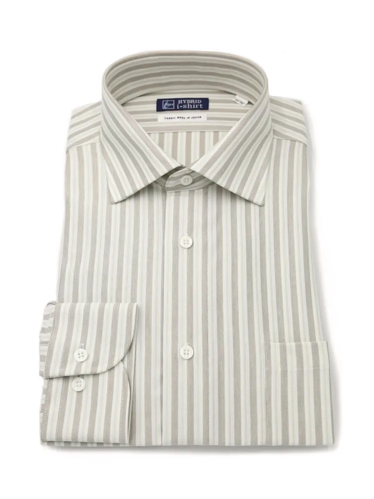 【ハイブリッドアイシャツ】長袖ワイシャツセミワイド綿混素材形態安定ストライプi-shirt通年