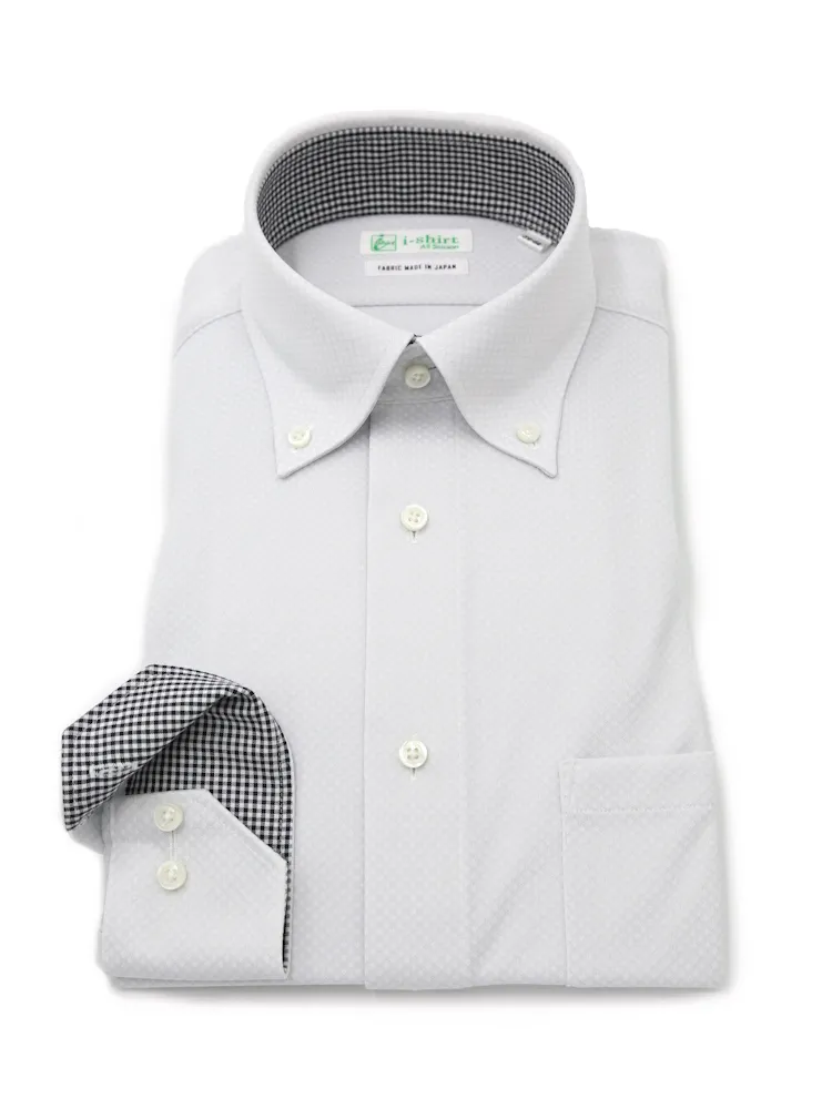 【ECOi-shirt】完全ノーアイロン長袖ボタンダウンエコセンサーダイヤギンガムワイシャツ通年