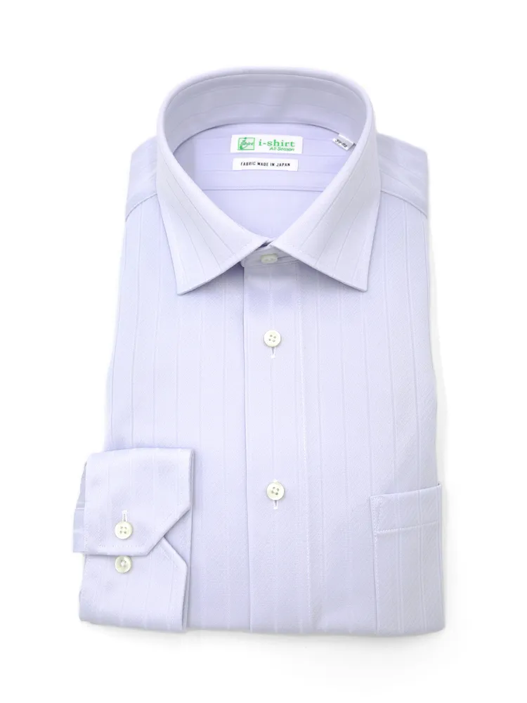 【ECOi-shirt】完全ノーアイロン長袖セミワイドエコセンサーカルゼストライプワイシャツ通年