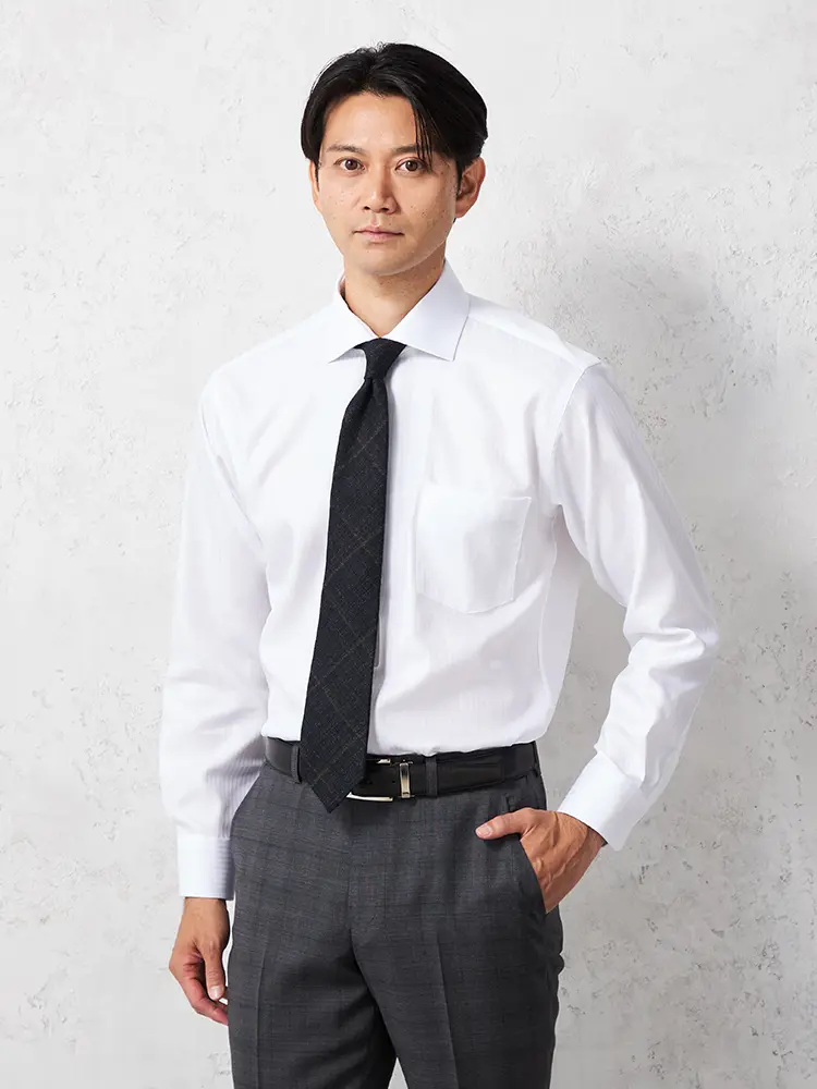 【STOVEL＆MASON】綿100％80双シャドーストライプ長袖Ｙシャツワイドストーベルアンドメイソン形態安定通年