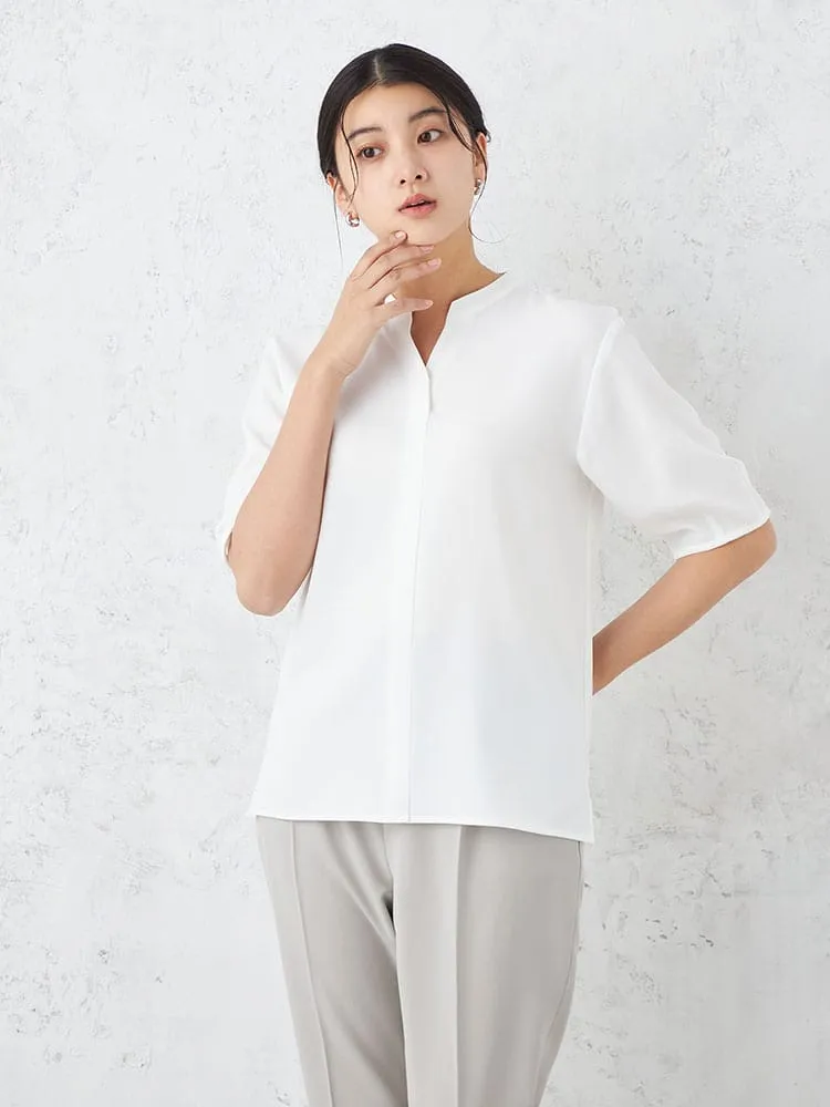 【INDIVI】キーネック半袖ブラウスカット半袖プルオーバウォッシャブル春夏【レディース】