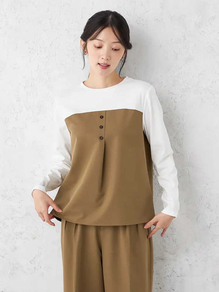【ONCLOSET】ビスチェ風ロンTカットソー長袖プルオーバー無地ウォッシャブルストレッチ秋冬【レディース】
