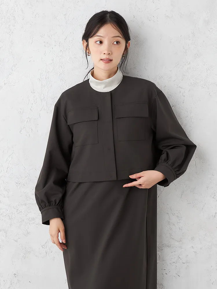 【ONCLOSET】ツイルショート丈ジャケット無地ウォッシャブルストレッチポリエステル秋冬【レディース】