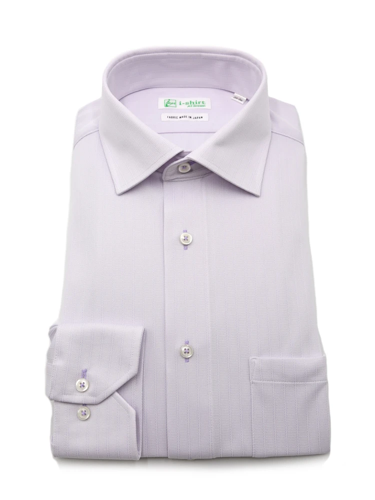 【ECOi-shirt】完全ノーアイロン長袖セミワイドエコセンサーシャドウストライプワイシャツ通年