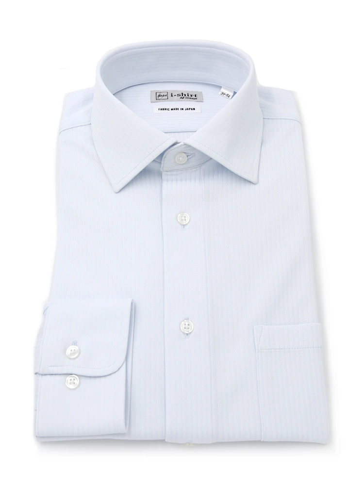 【完全ノーアイロン】長袖アイシャツセミワイドカラーシャドウストライプワイシャツ通年