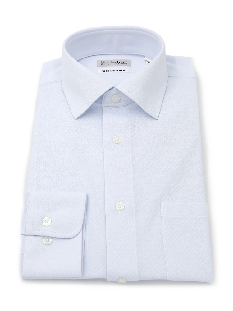 【完全ノーアイロン】長袖アイシャツセミワイドカラー市松柄ワイシャツ通年