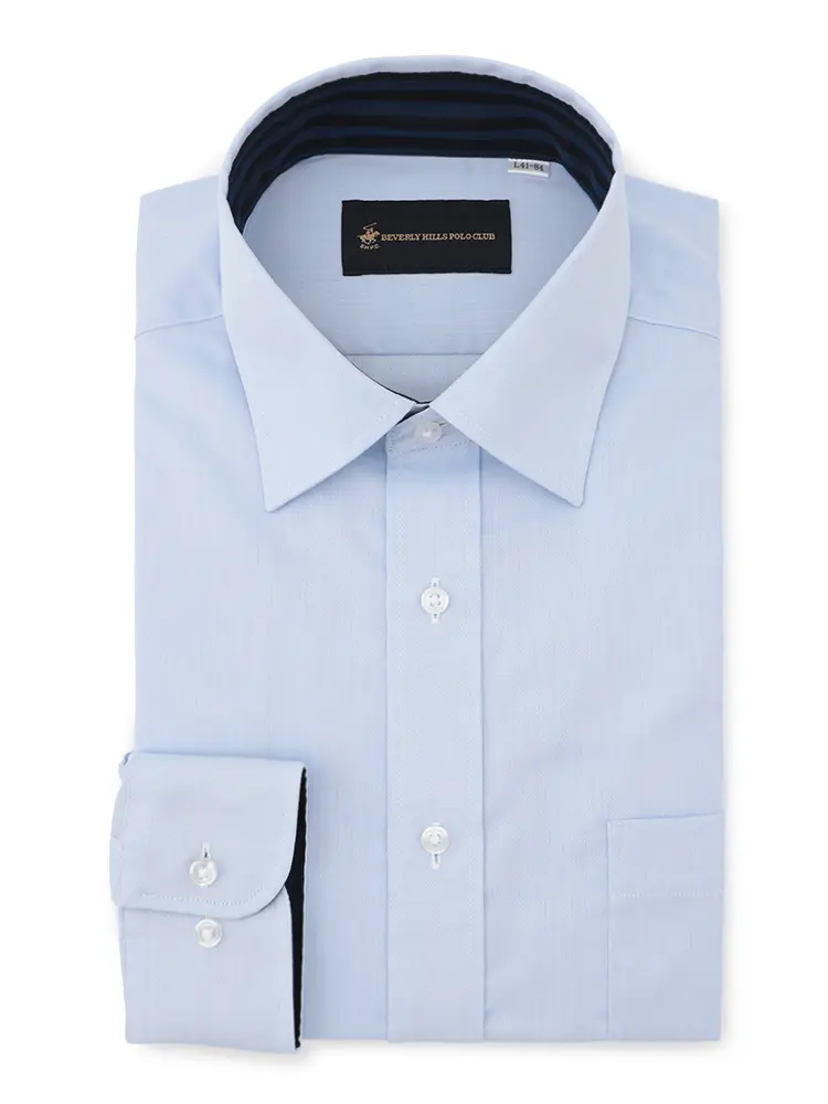 【ビバリーヒルズポロクラブ】サックスドビー長袖Ｙシャツワイドヘリンボン形態安定通年