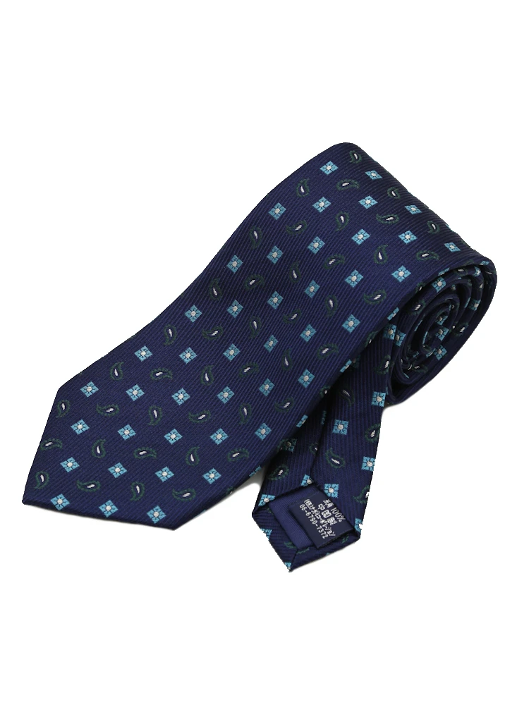 【シルク100%】ネクタイレギュラーインディゴ調ジャガード小柄リッケンバッカー秋冬