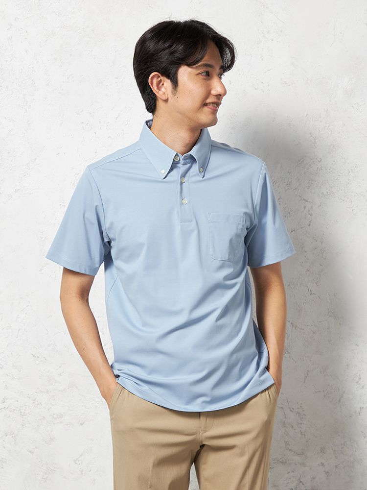 【接触冷感】半袖ビズポロシャツボタンダウン無地TOKYORUN春夏