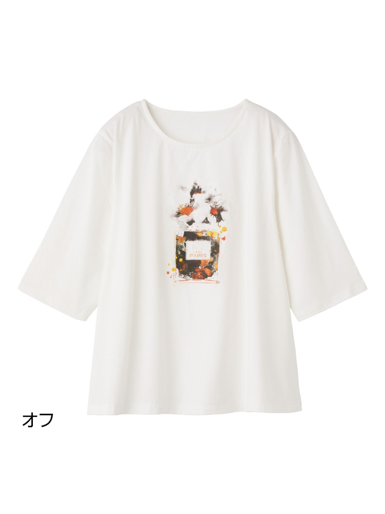 6分袖フォトプリントＴシャツ２／婦人用／レディース／シニア／高齢者／ゆったり／六分袖【CF】