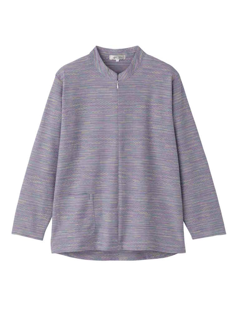 【前開き】【秋冬】ロングファスナーＴシャツ15／婦人用／レディース／高齢者／シニア／名前記入欄付／前ポケット／洗濯機OL／ギフト／プレゼント【CF】