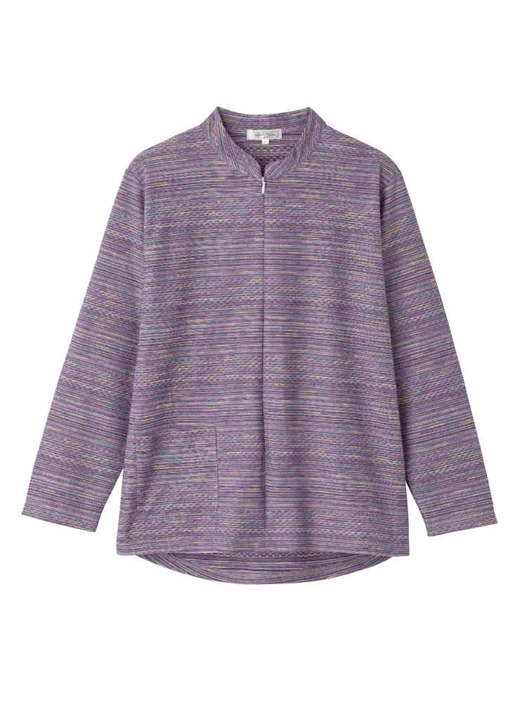 【前開き】【秋冬】ロングファスナーＴシャツ15／婦人用／レディース／高齢者／シニア／名前記入欄付／前ポケット／洗濯機OL／ギフト／プレゼント【CF】