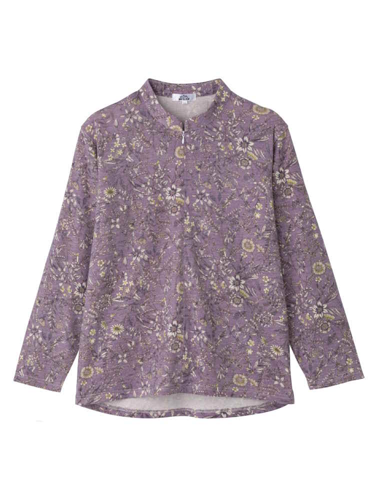 【前開き】【秋冬】ロングファスナーＴシャツ16／婦人用／レディース／高齢者／シニア／後ろ長め／洗濯機OK／ゆったり／名前記入欄付／ギフト／プレゼント【CF】