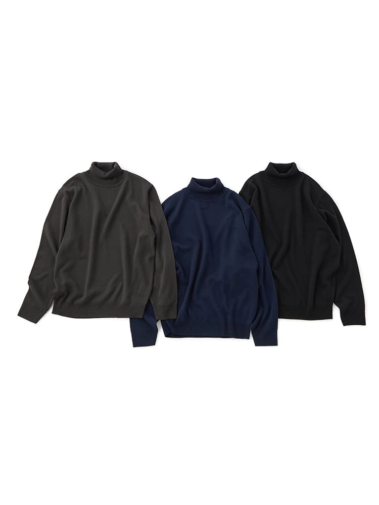 【3点/おまとめセット】タートルネック　ベーシックニット　Aセット（ブラック＆グレー＆ネイビー）
