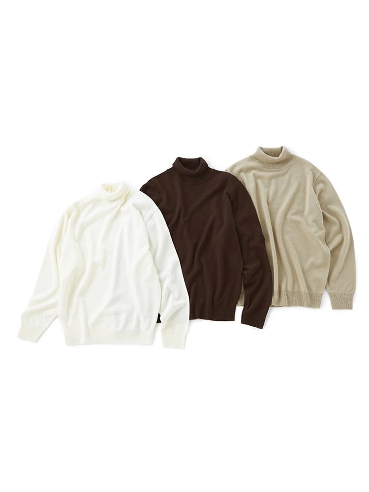 【3点/おまとめセット】タートルネック　ベーシックニット　Bセット（オフホワイト＆ベージュ＆ブラウン）